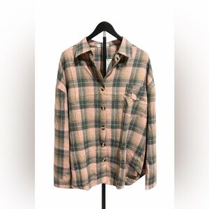 Plaid Button-Up Shirt in Pink and Green